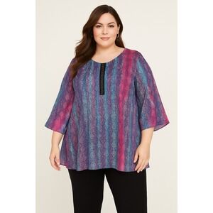 Catherines Top Womens Plus Size 3X Wide Sleeve Pleated Keyhole‎ Neckline Beaded